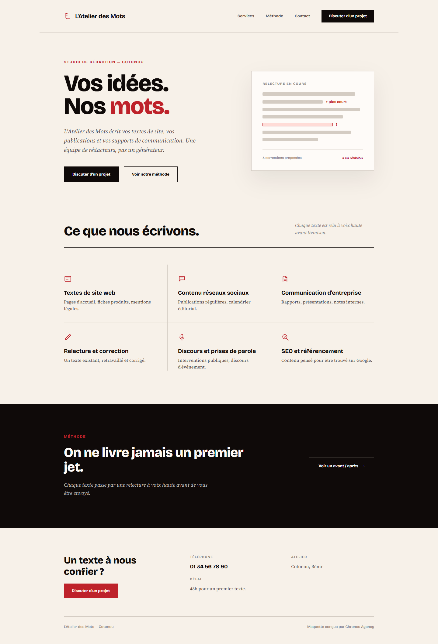 Site réalisé pour L'Atelier des Mots