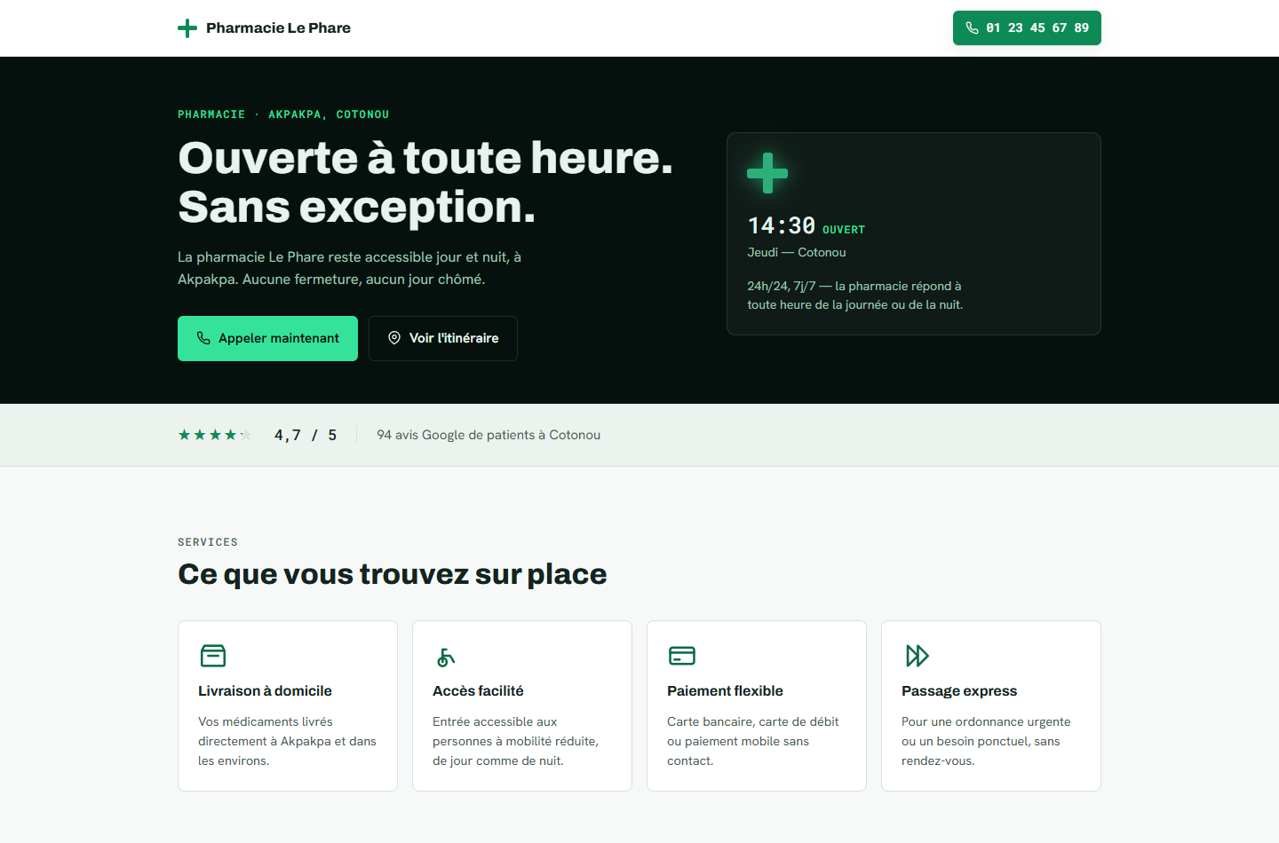 Site réalisé pour Pharmacie Le Phare